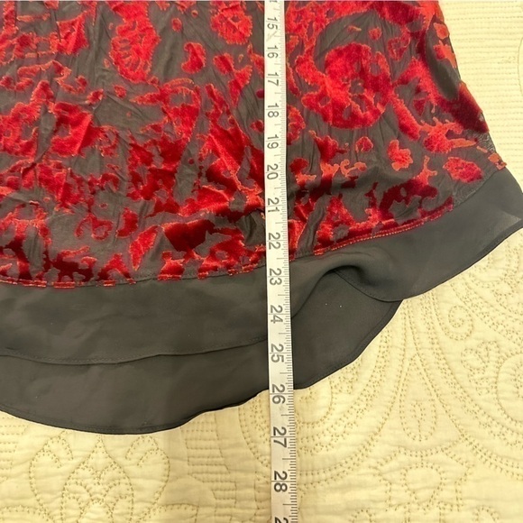 Vera Wang lingerie style black long sleeve semi-sheer blouse red velvet details - Picture 10 of 11